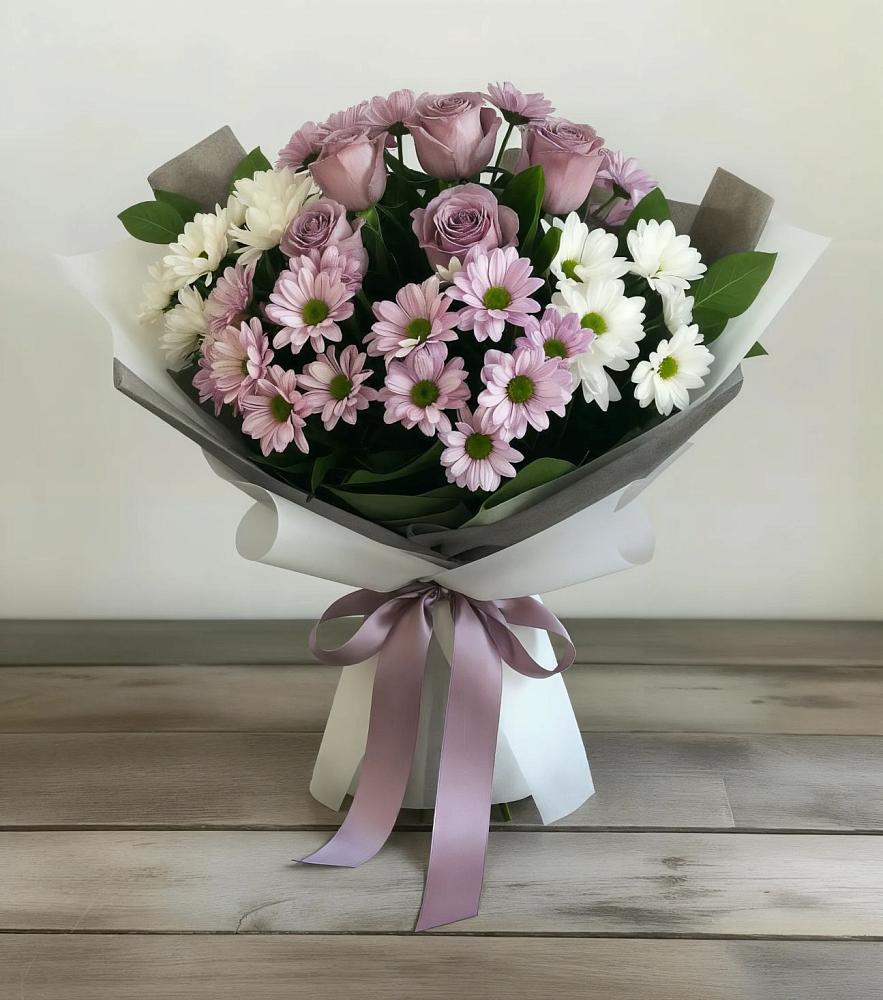 Букет цветов из: Хризантемы и Розы в Семибратово