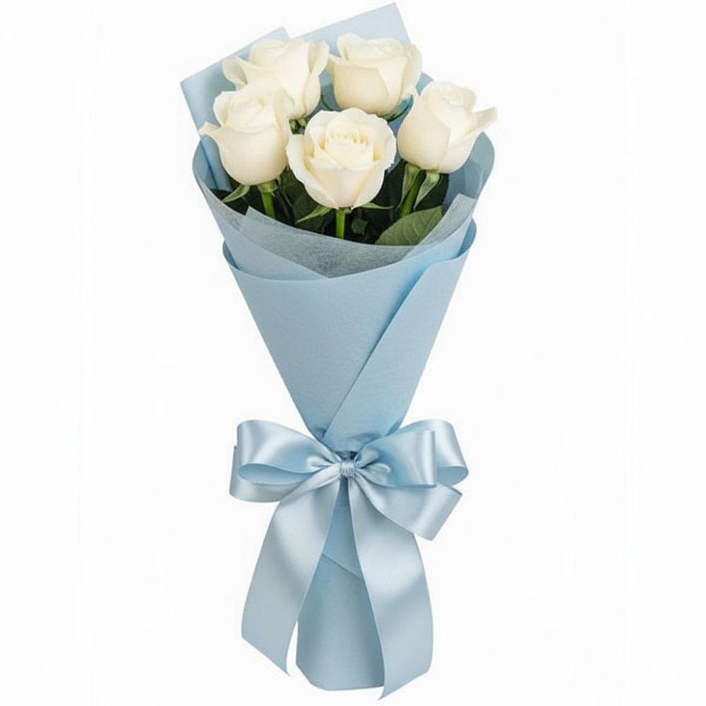 Букет 5 Белых роз Проуд в Семибратово