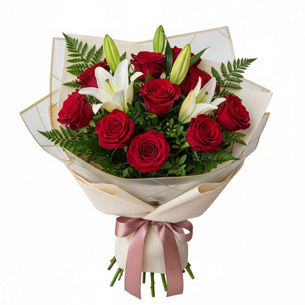 Букет цветов из: Лилии и Розы в Семибратово