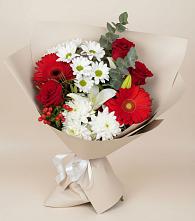 Букет цветов из:  Розы, Хризантемы, Герберы и Лилии в Семибратово