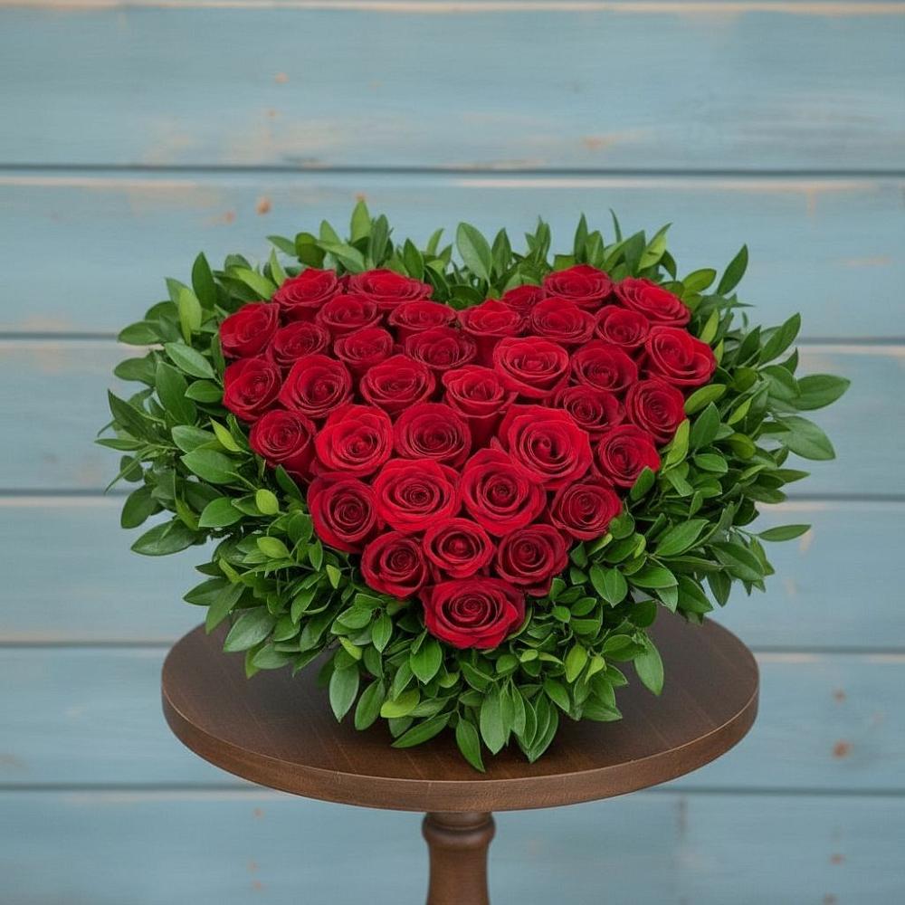 Цветочная композиция из Розы в виде сердца в Семибратово