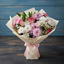 Букет цветов из:  Хризантемы, Альстромерии и Розы в Семибратово