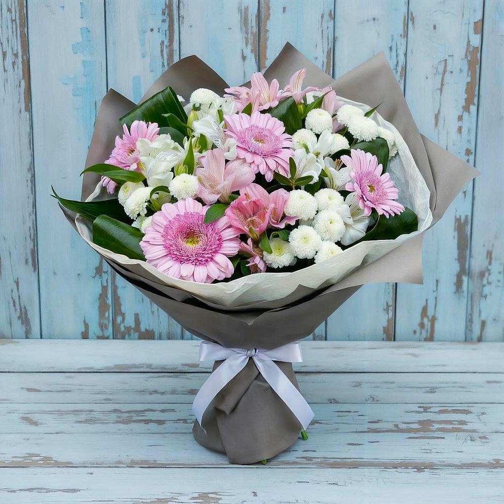 Букет цветов из: Герберы, Альстромерии и Хризантемы в Семибратово