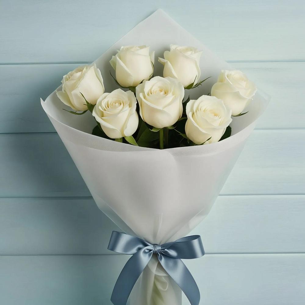 Букет 7 Белых роз Эдлесс Лав в Семибратово